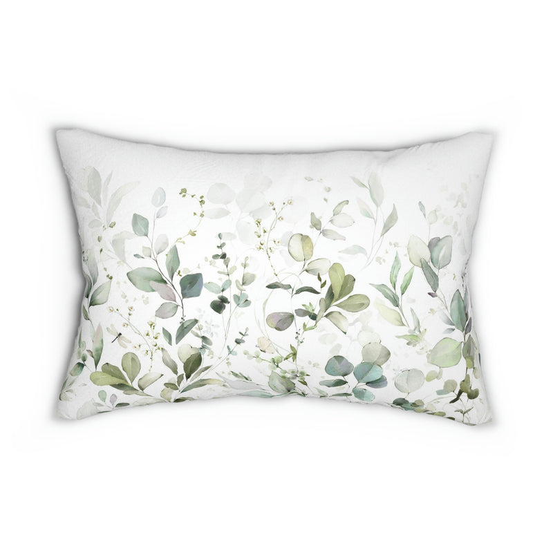Floral Lumbar Pillow | White Sage Green Eucalyptus