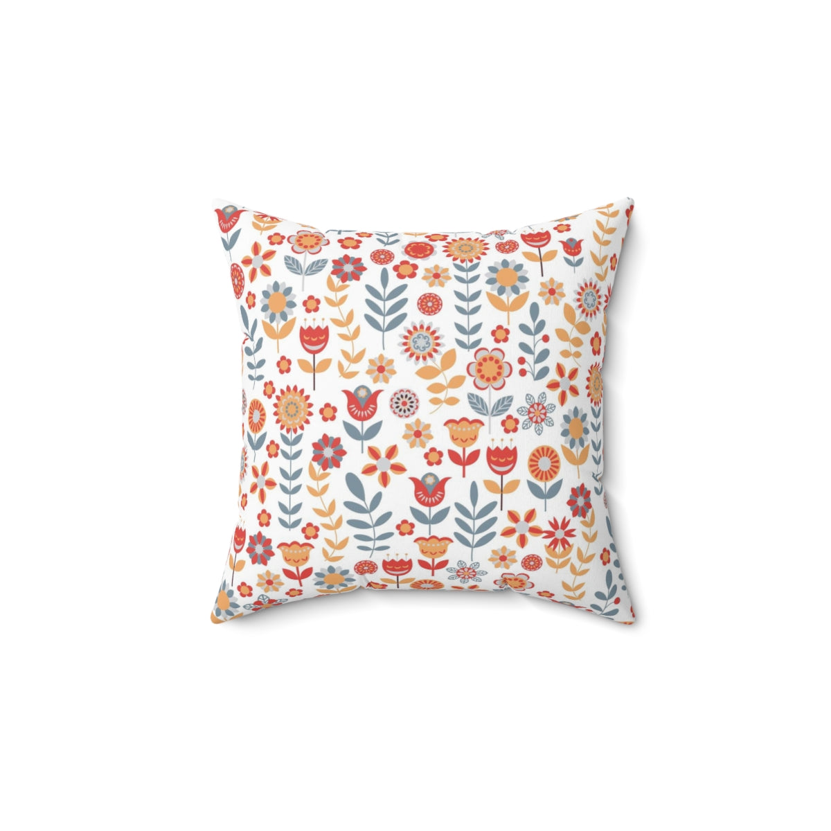 Scandi Nordic Boho Square Pillow Cover | White Blue Red Floral