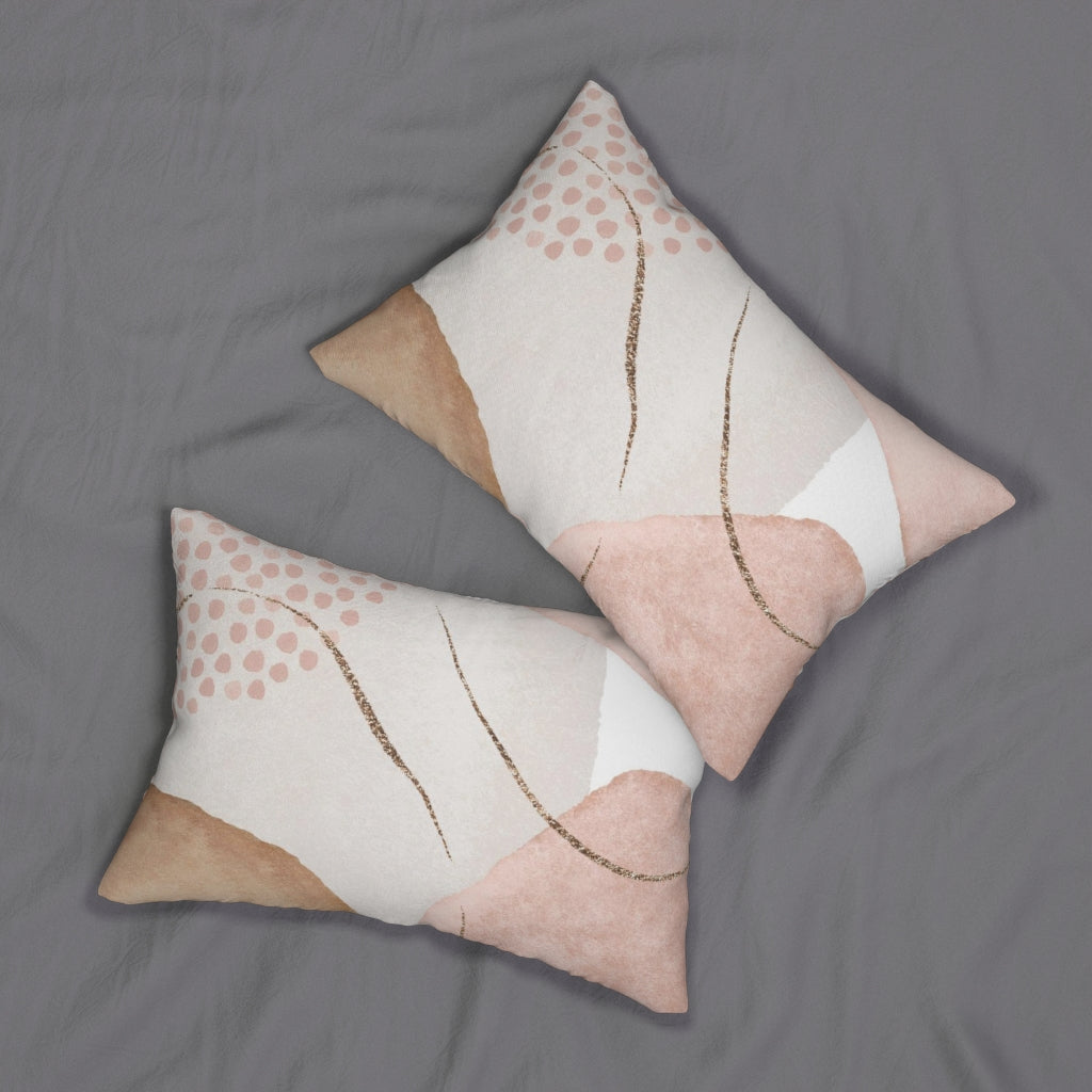 Abstract Boho Lumbar Pillow | Cream Blush Pink Gold