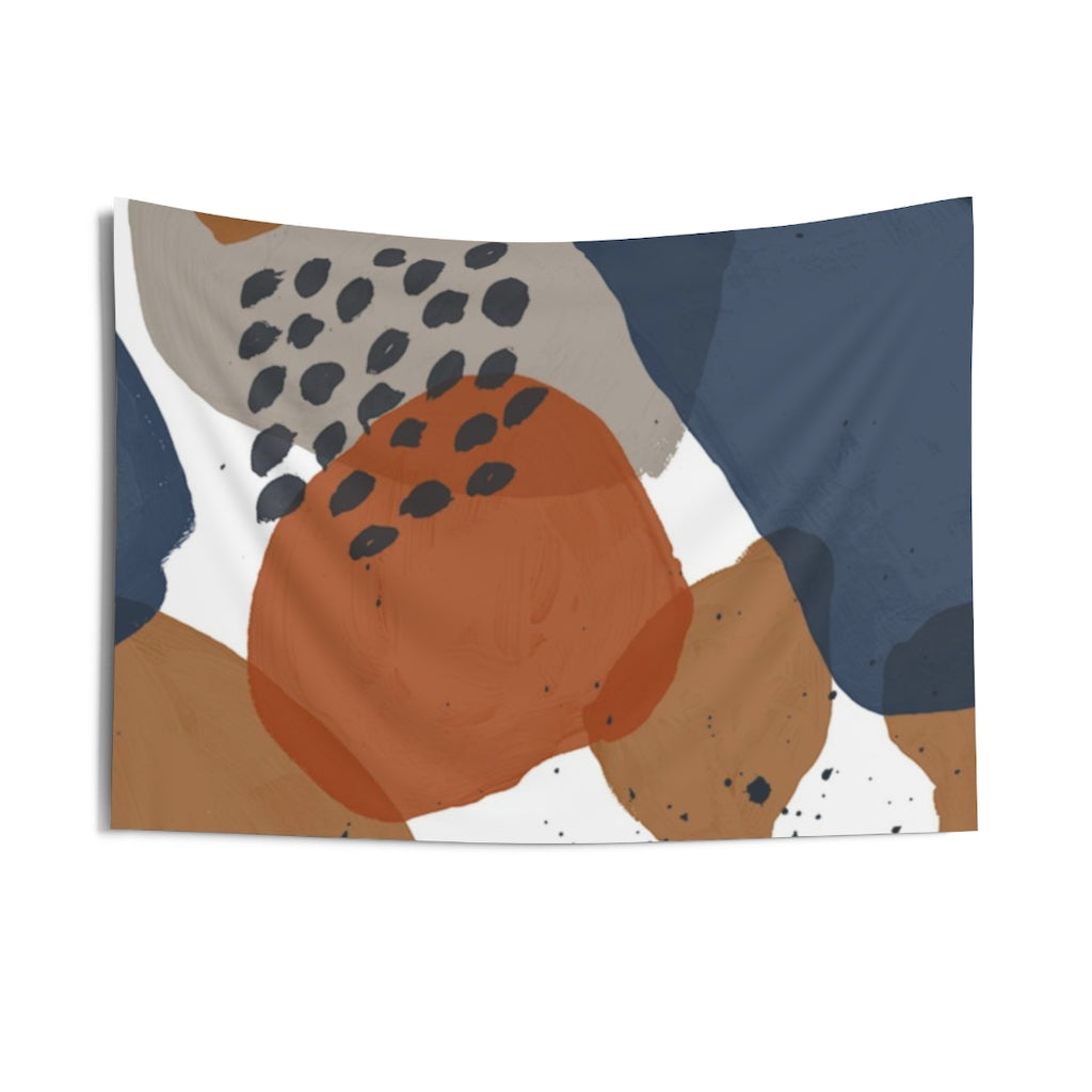 Abstract Tapestry | White Navy Blue Brown Rust