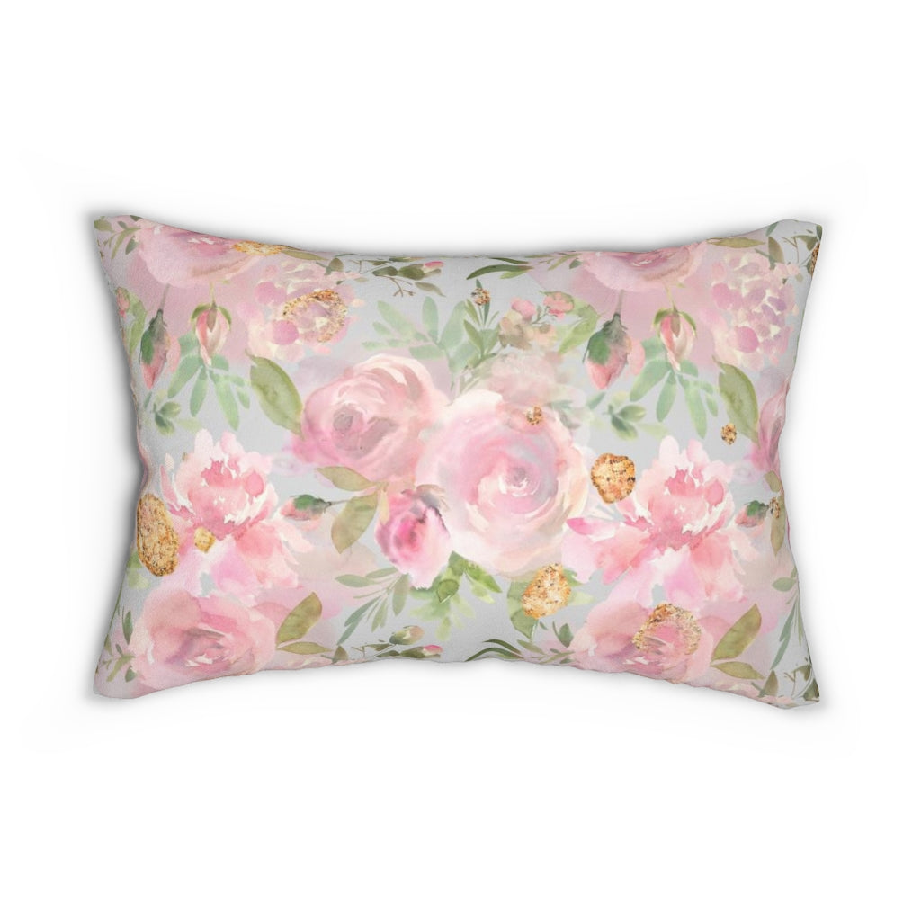 Floral Boho Lumbar Pillow | Pastel Pink Beige Roses