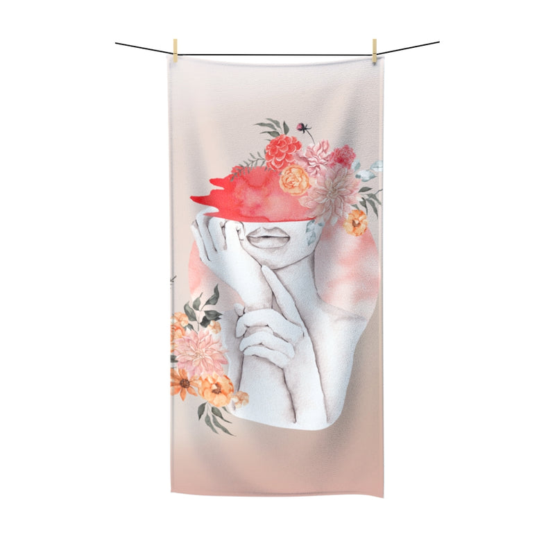 Abstract Bath Towel | Woman, Beige Floral