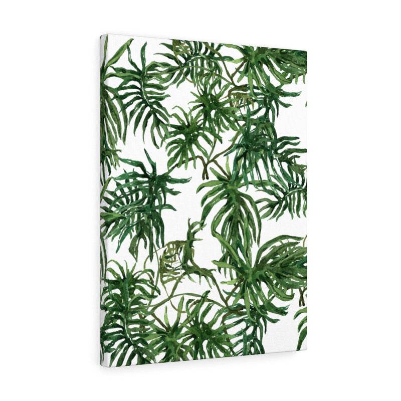 FLORAL CANVAS ART | White Green Jungle Leaves