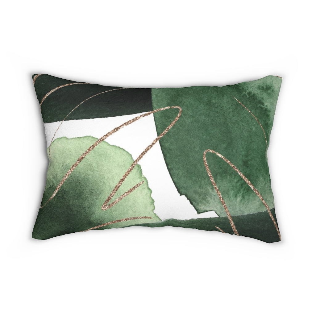 Abstract Boho Lumbar Pillow | Green White Gold