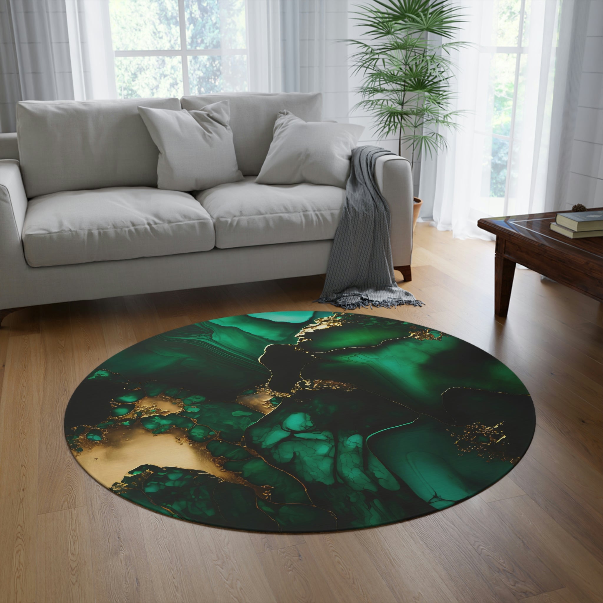 Round Area Rug | Forest Green Abstract