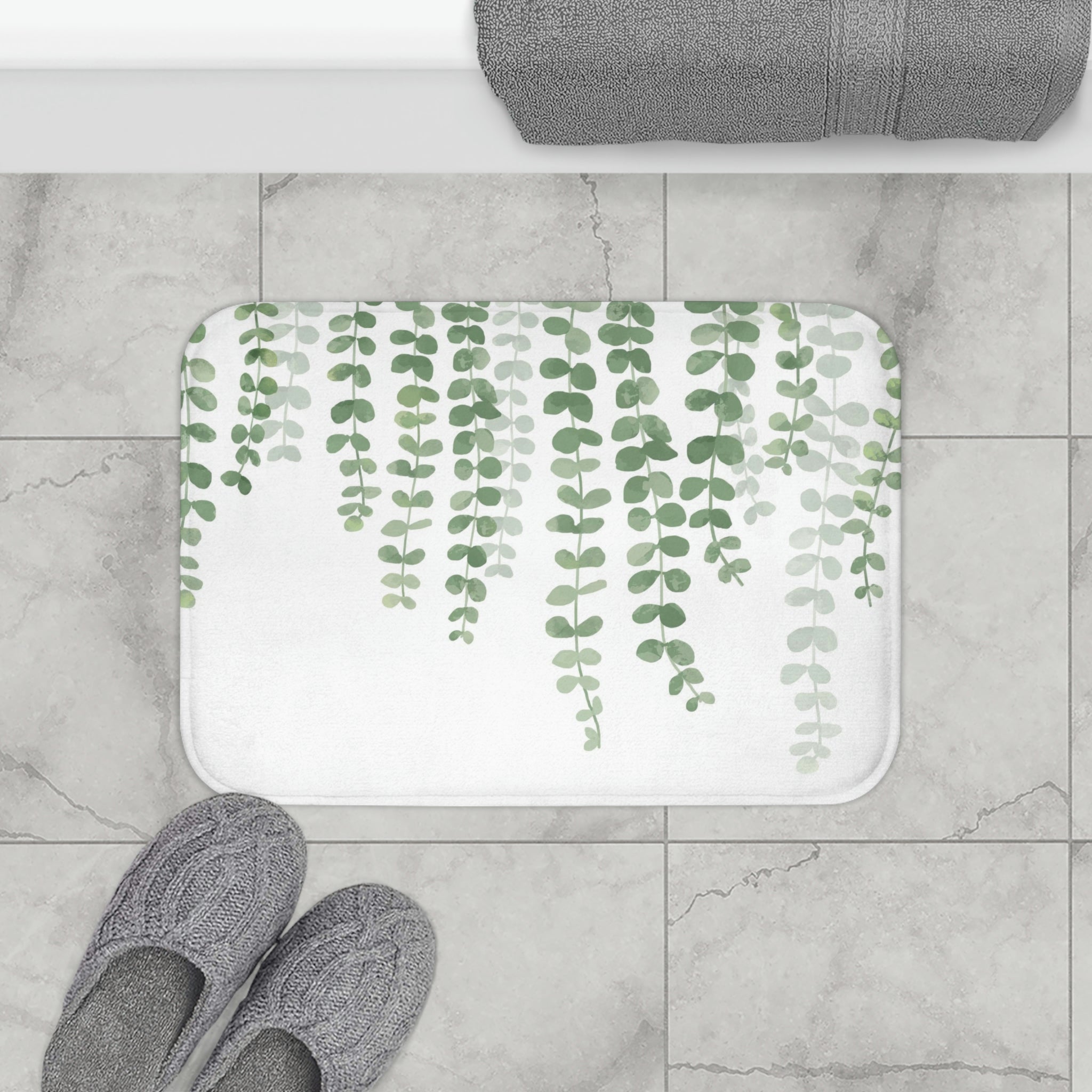 Eucalyptus Floral Soft Bath Kitchen Mat | Sage Green, White