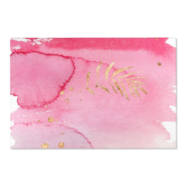 Boho Area Rug | Pink Gold Leaves