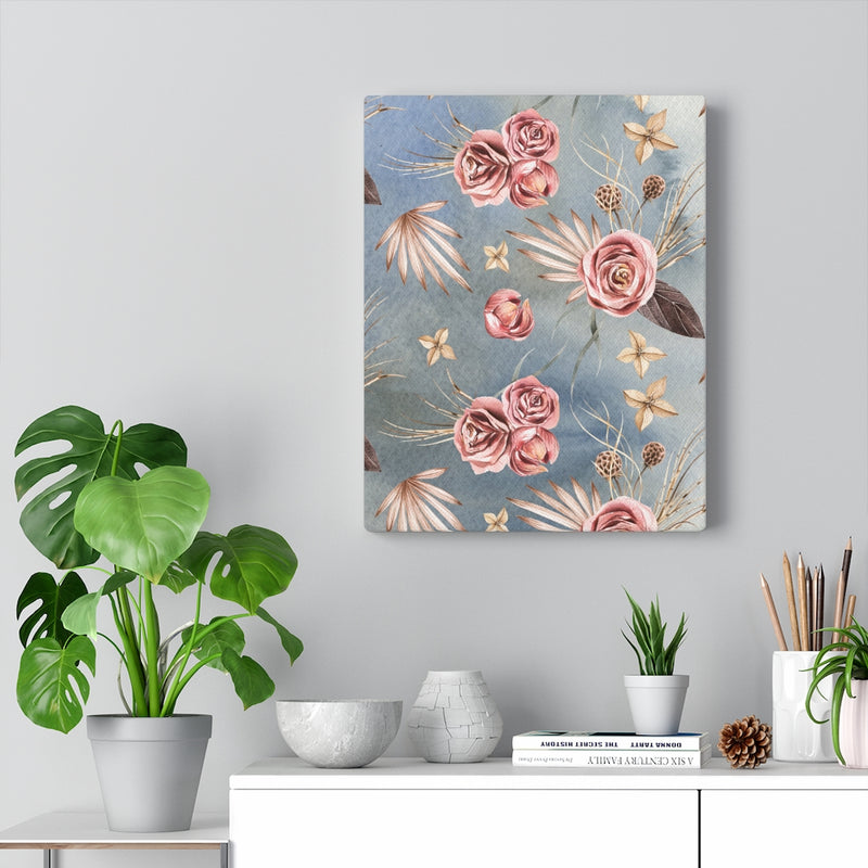 FLORAL CANVAS ART | Beige Blue Pink Roses