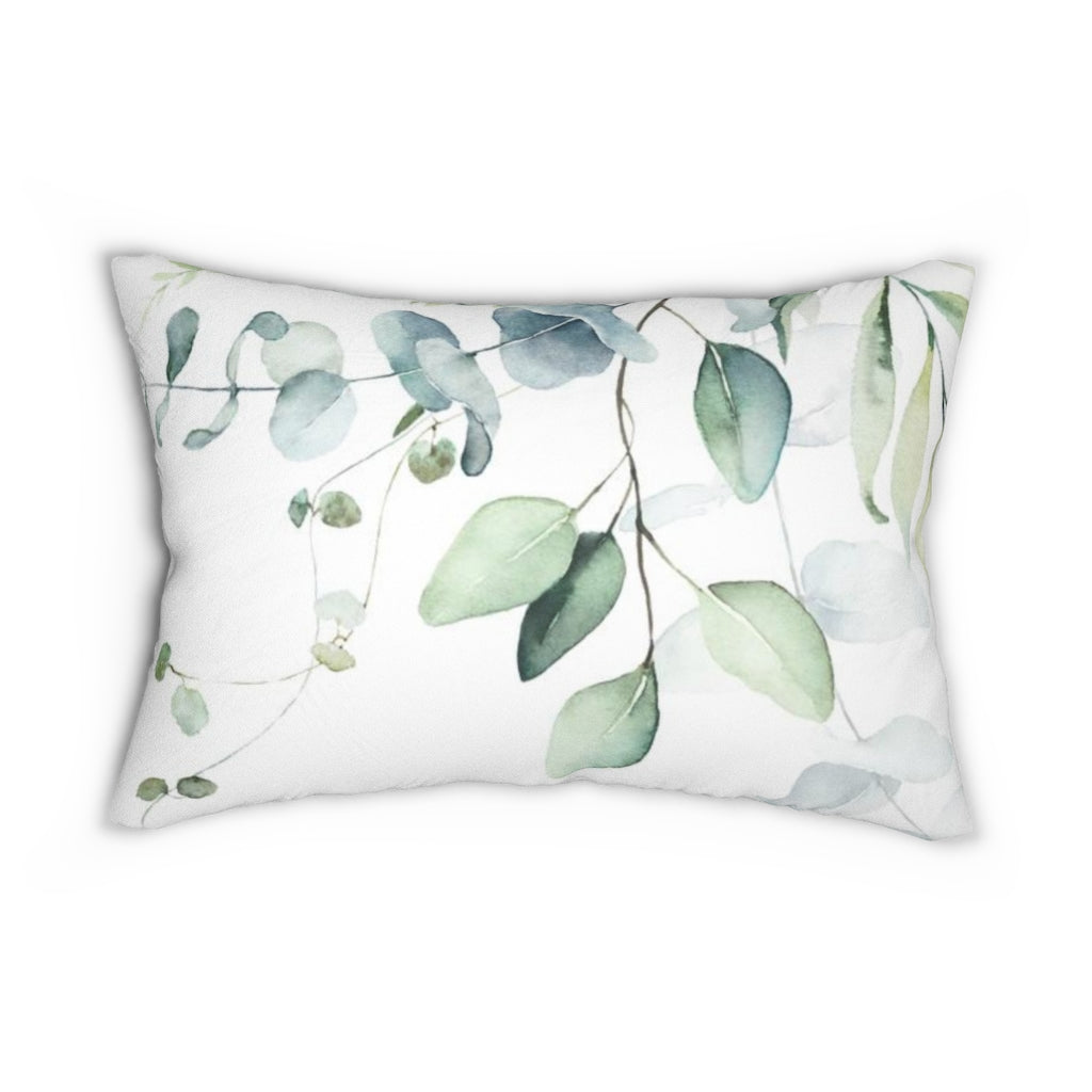 Floral Boho Lumbar Pillow | Teal Eucalyptus Leaves