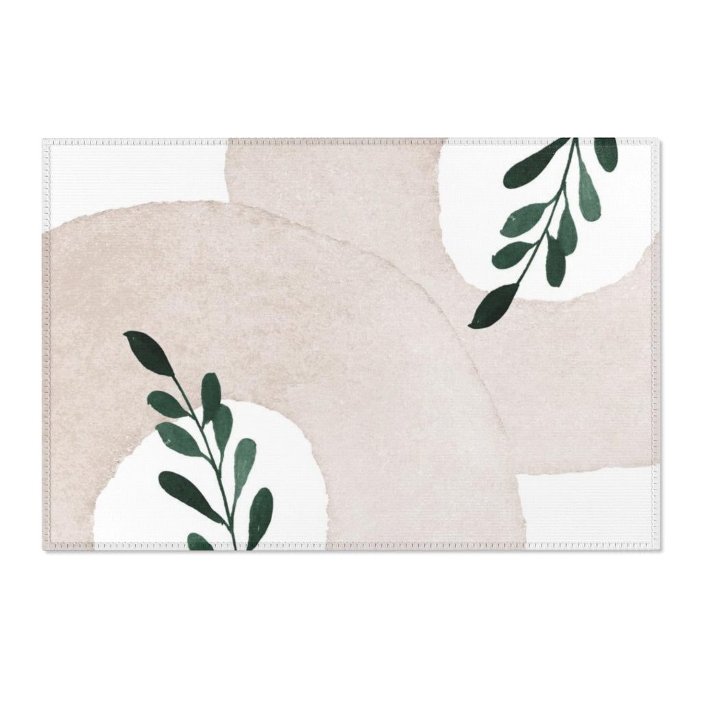 Floral Area Rug | Beige White Cream Green Leaves