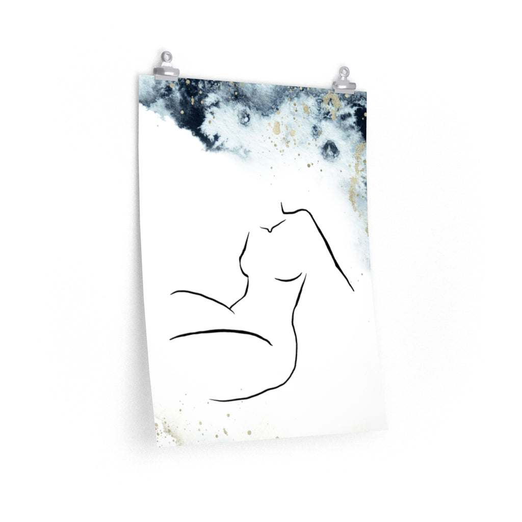 Female Art | White Art Print | Navy Ombre Poster