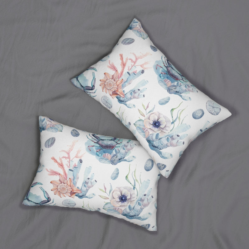 Whimsical Boho Lumbar Pillow | White Blue | Sea Creatures