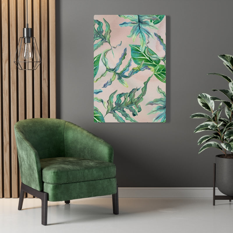 FLORAL WALL CANVAS ART | Beige Green Leaves