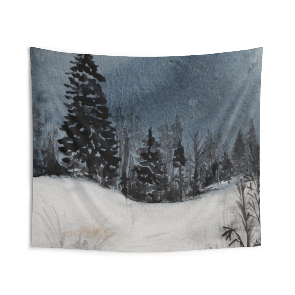 Landscape Tapestry | Grey Indigo Blue Forest