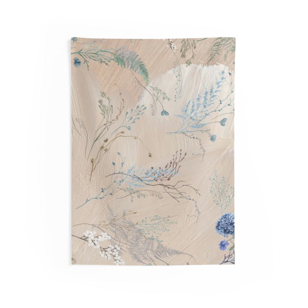 Floral Tapestry | Beige Pastel Blue Spring Flowers