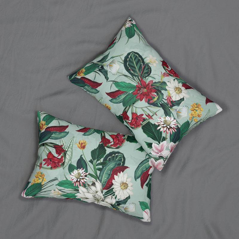 Boho Lumbar Pillow | Floral Green Red, Jungle