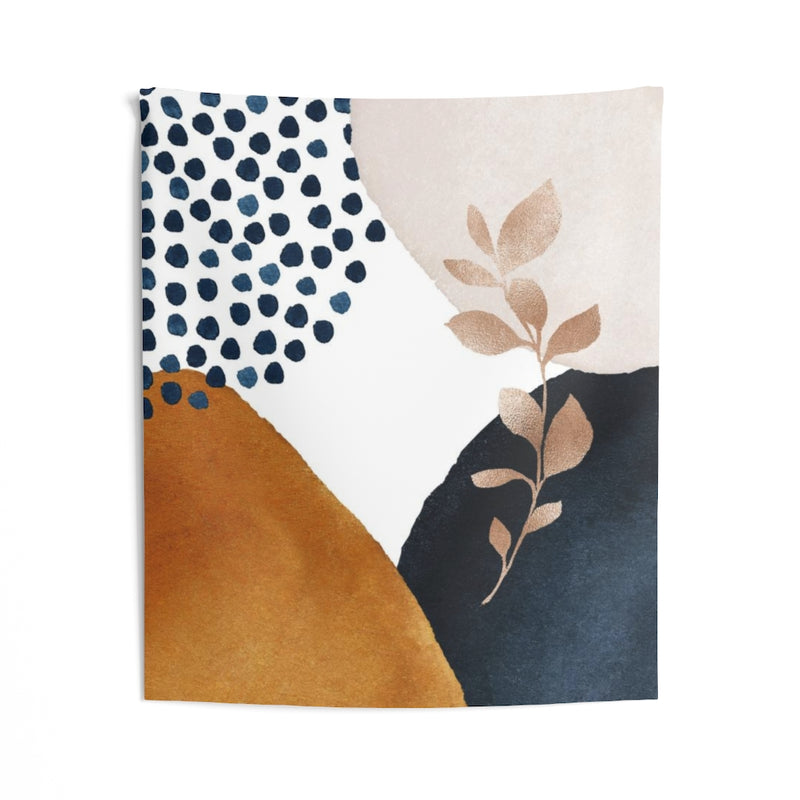 Floral Tapestry | Cream Navy Blue Rust Bronze Leaves