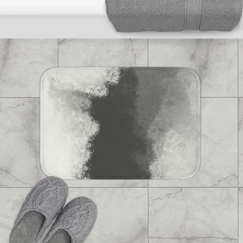 Boho Abstract Bath, Kitchen Mat | Black Gray Ombre Minimalist