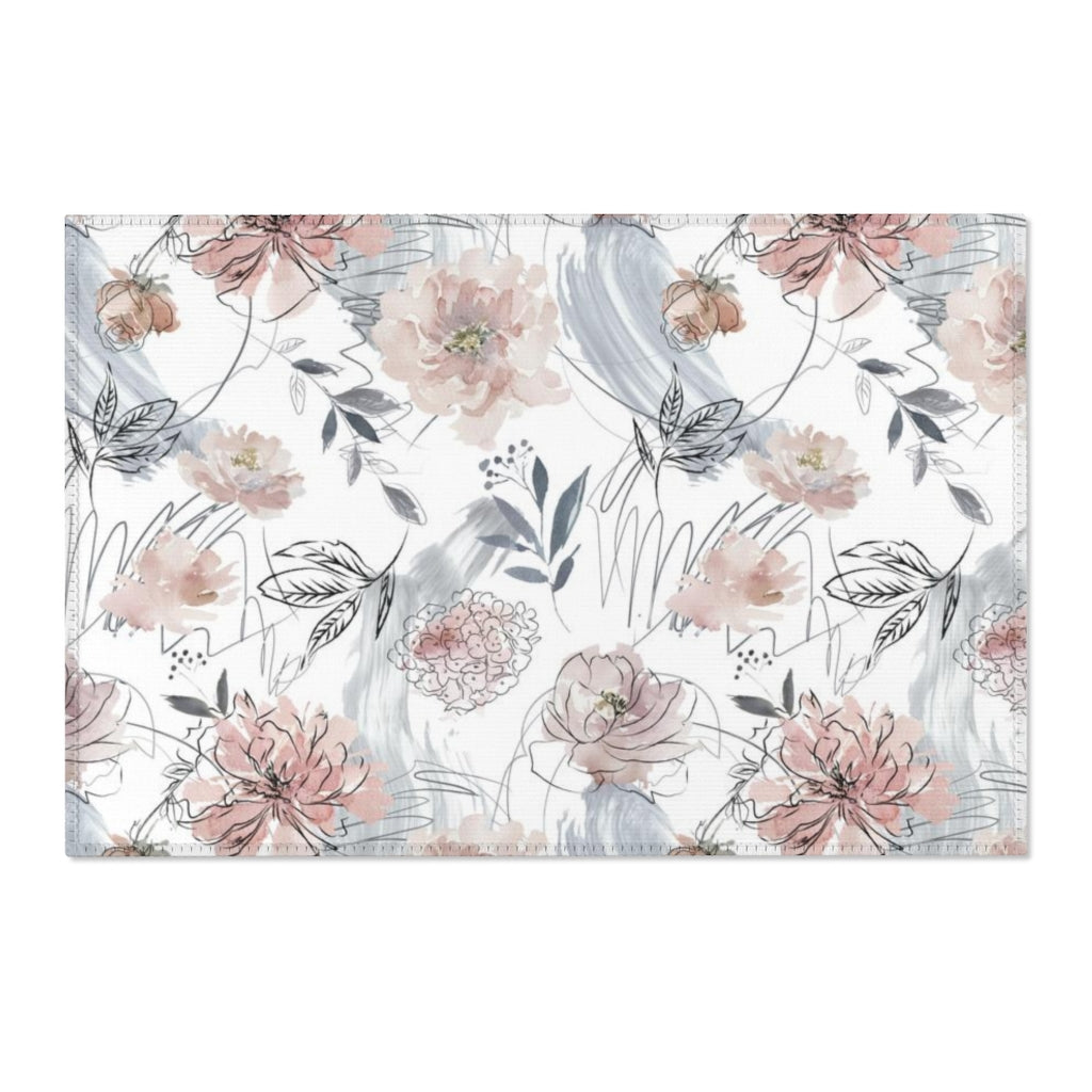 Floral Area Rug | Beige Peonies