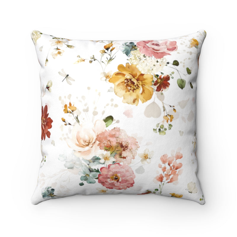 Floral Boho Pillow Cover | White Yellow Pastel Pink Teal Peonies