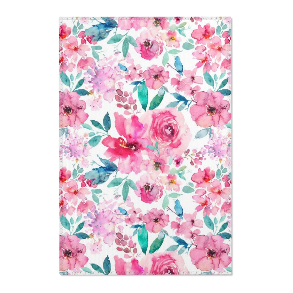 Floral Area Rug | Pink Peonies Teal