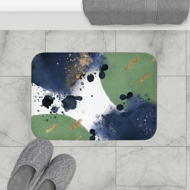 Boho Abstract Bath, Kitchen Mat | Navy Blue, Green