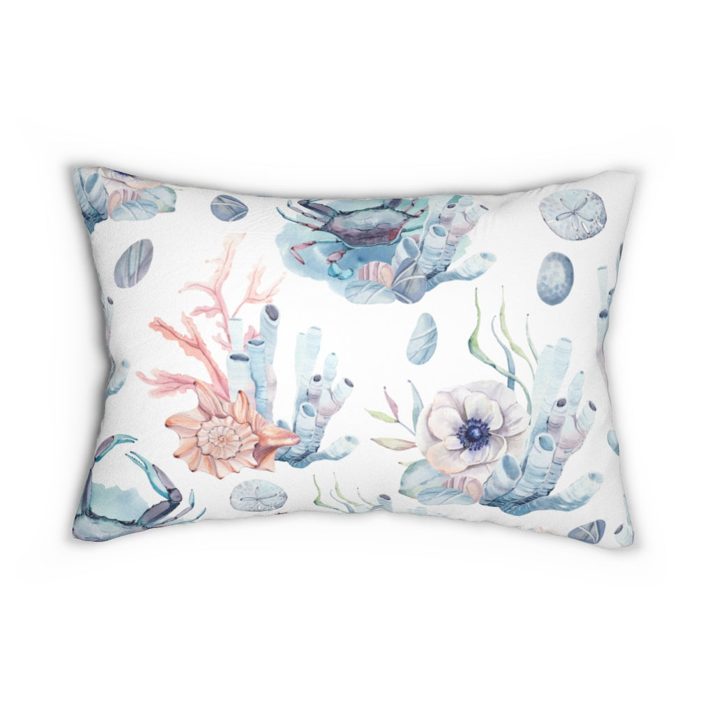 Whimsical Boho Lumbar Pillow | White Blue | Sea Creatures