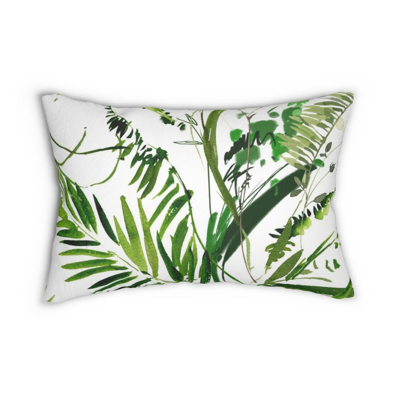 Floral Boho Lumbar Pillow | Tropical Leaves Green