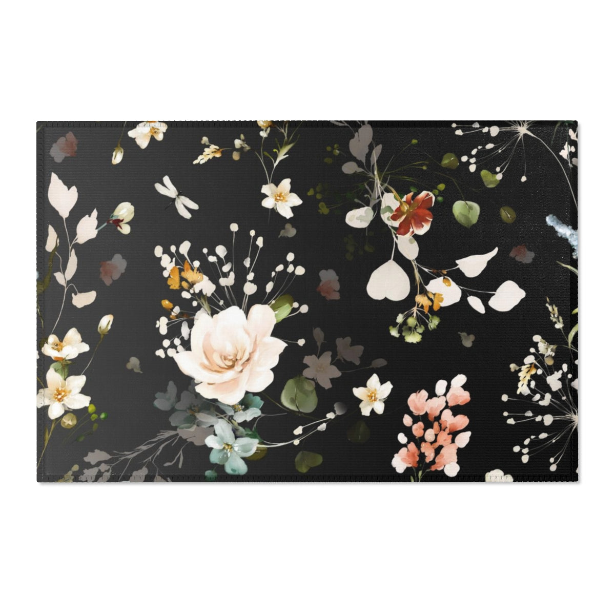 Floral Area Rug | Black Peach Blossoms