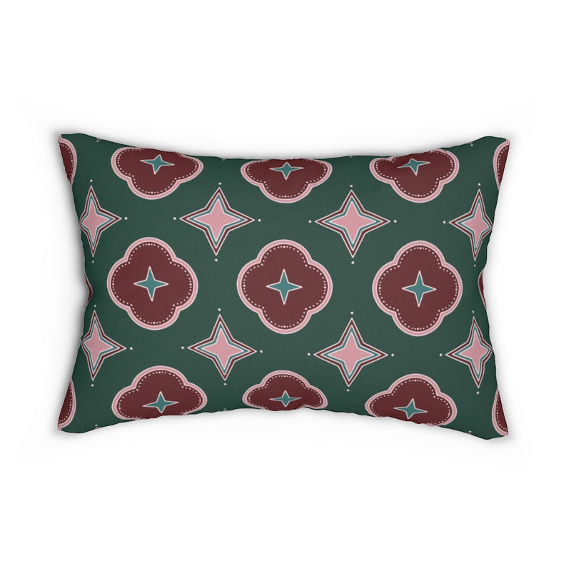 Geometric Lumbar Pillow | Green Red Pink