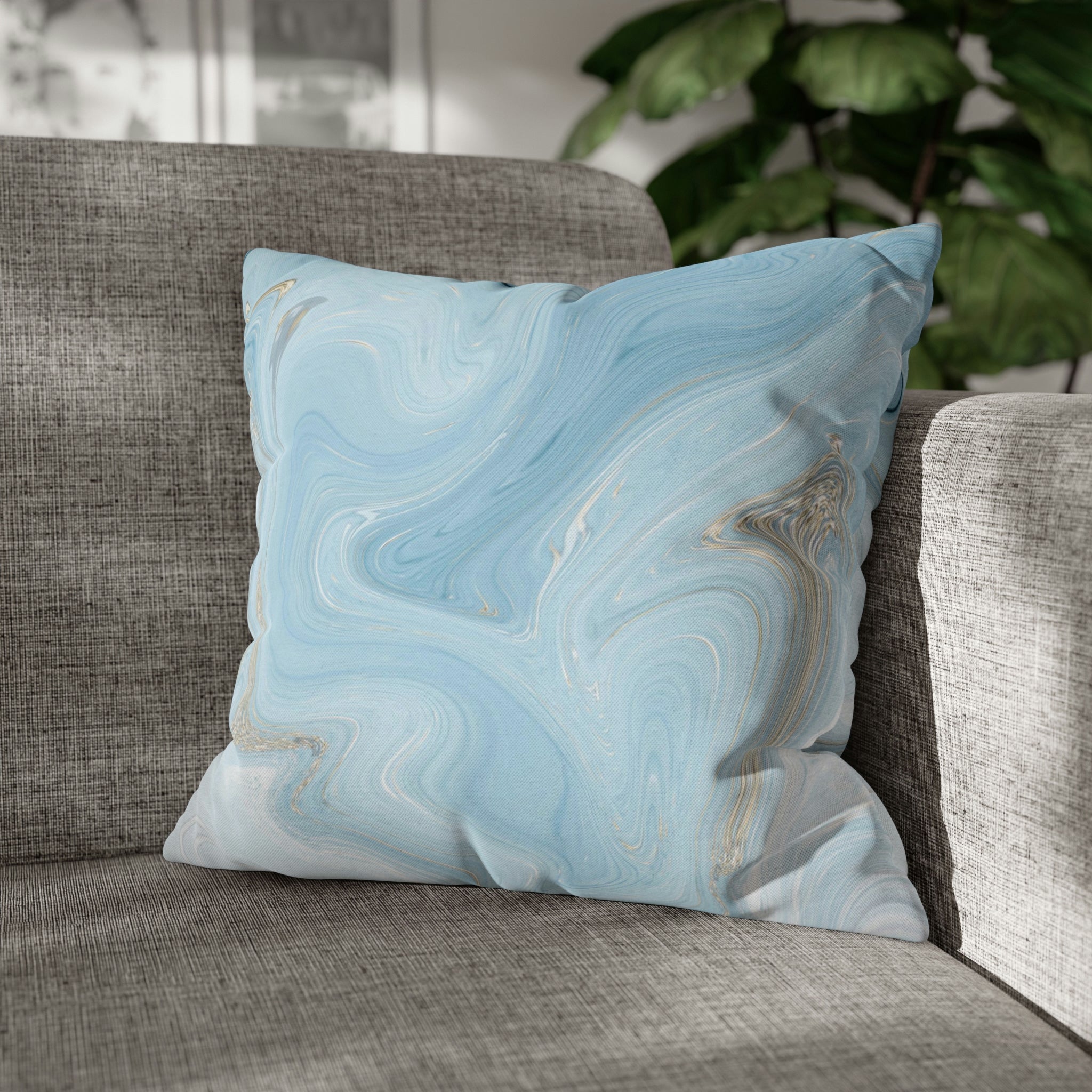 Abstract Pillow Cover | Pale Sky Blue Marble Print