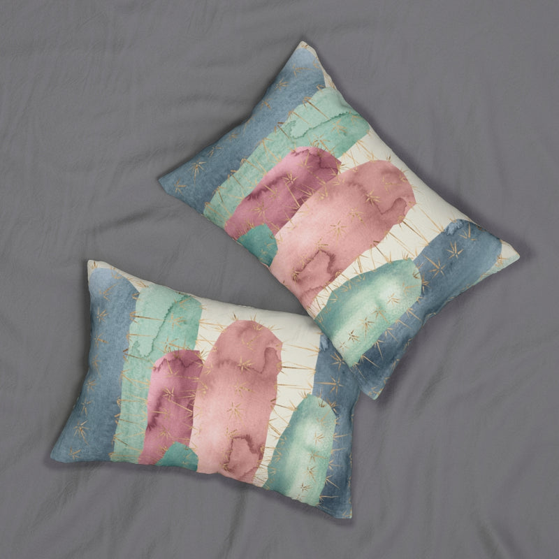 Abstract Boho Lumbar Pillow | Beige Pink Blue Green Cactus