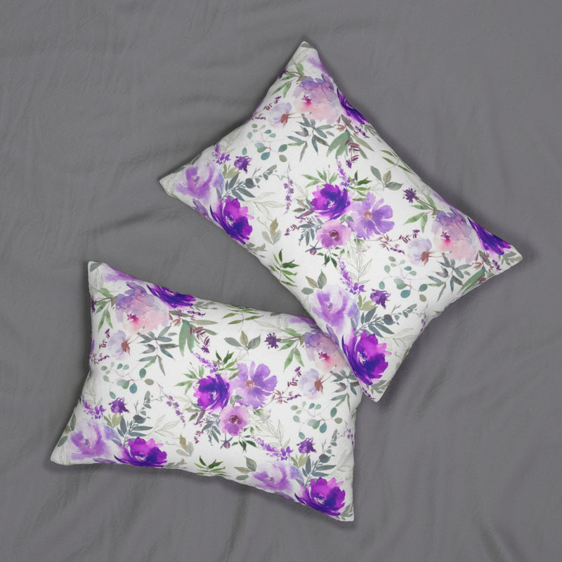 Floral Boho Lumbar Pillow | Purple Green White Peonies