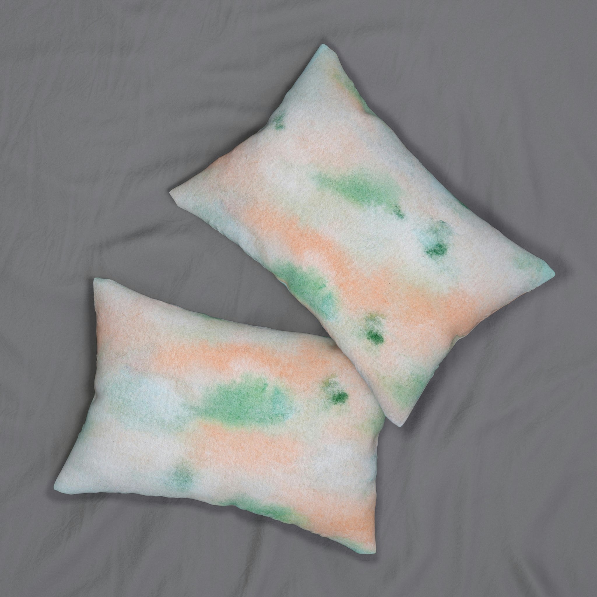 Green Lumbar Pillow | Peach Pink Ombre Watercolor