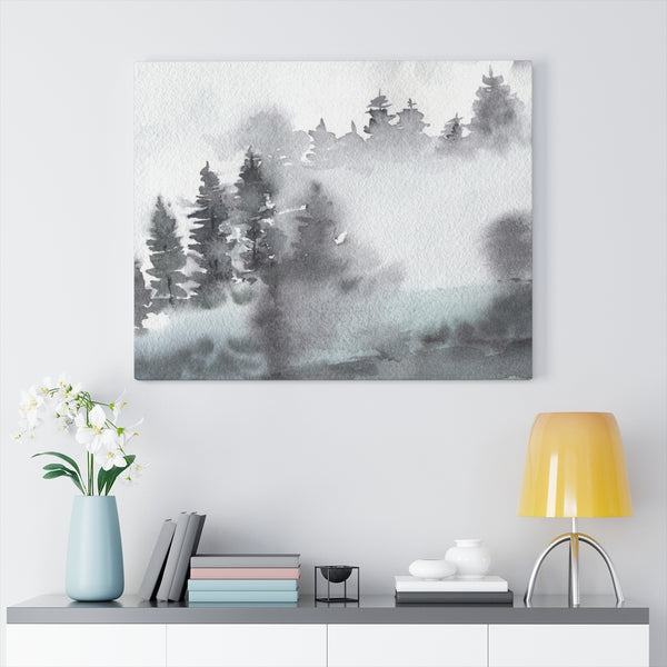 Gray Clouds Forest Canvas Watercolor Wall Art