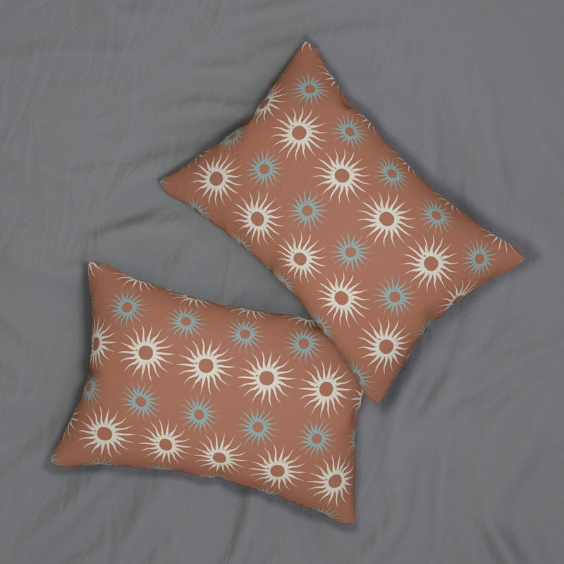 Retro Boho Lumbar Pillow | Neutral Teal Rust Sunbursts