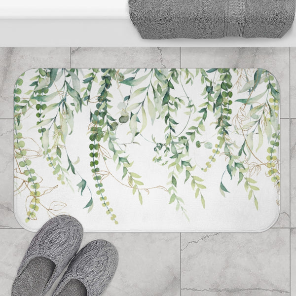 eucalyptus Leaves | green white bath mat