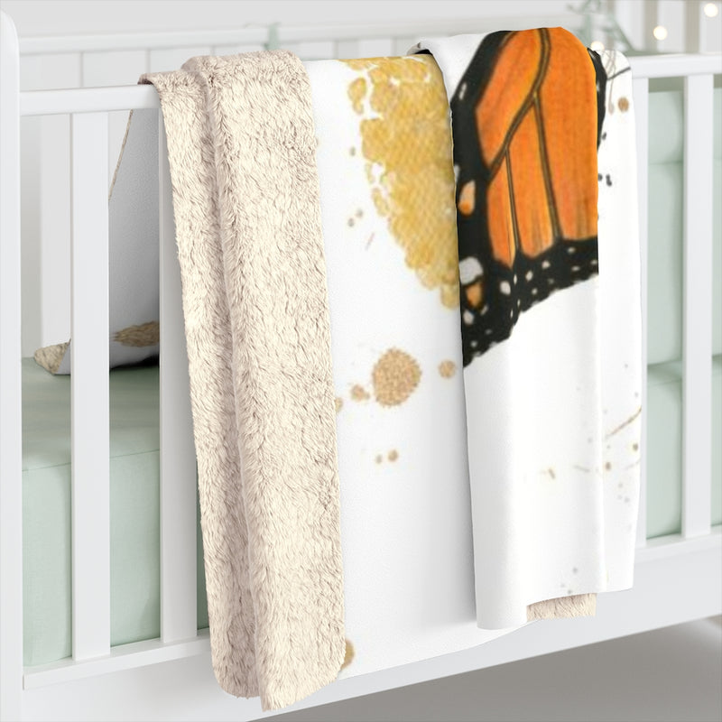 Boho Comfy Blanket | White Gold Orange Butterfly