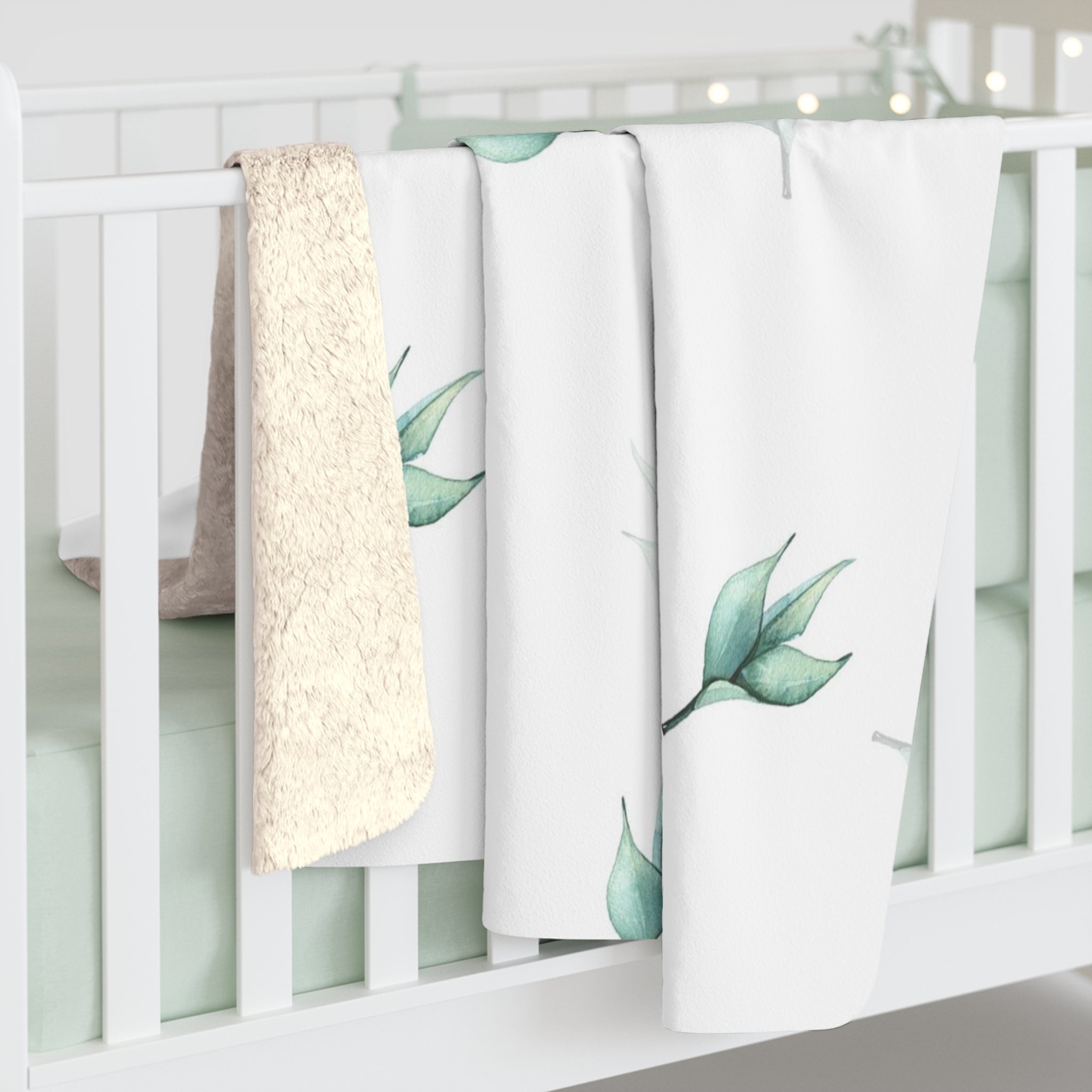 Floral Blanket | Sage Green White Leaves