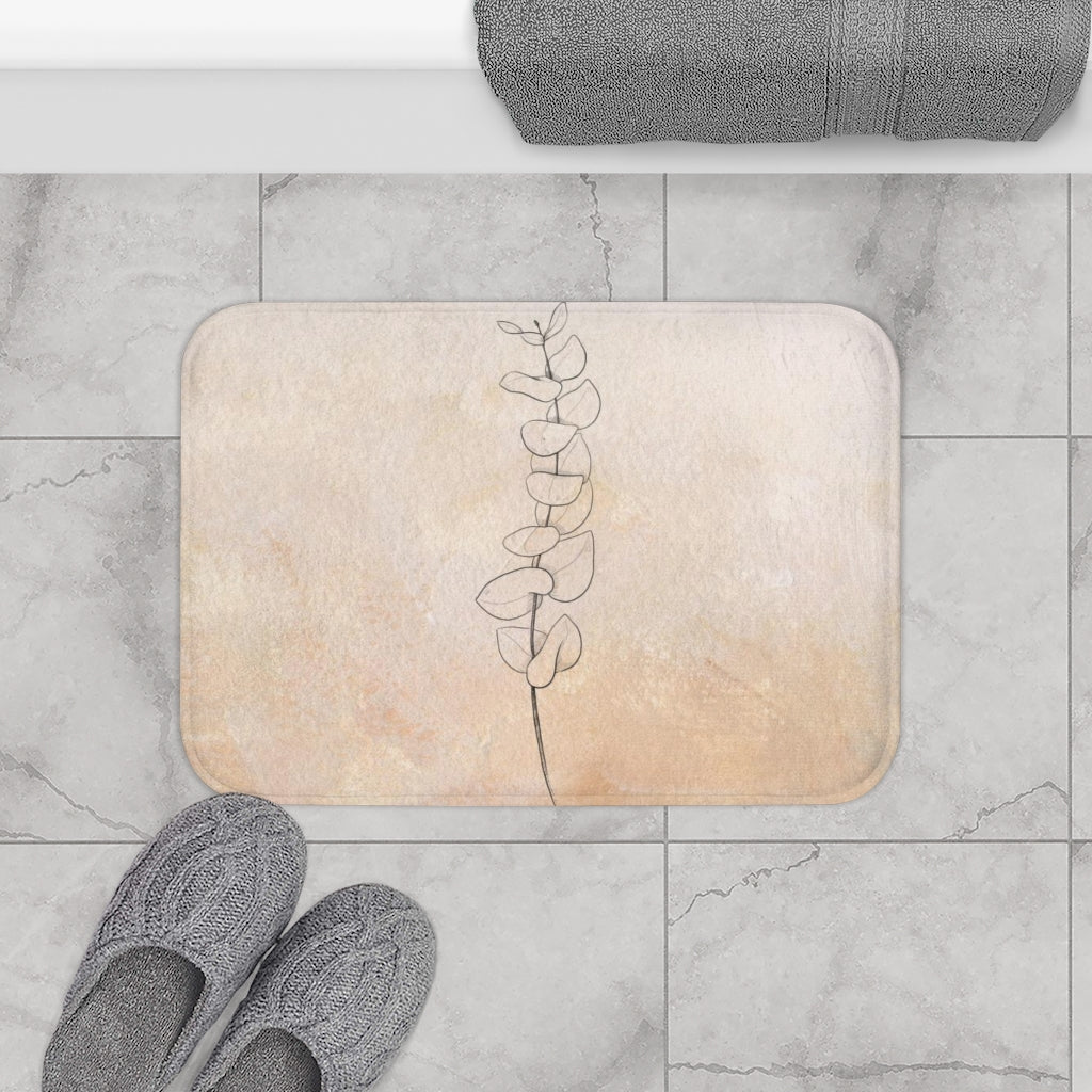 Terracotta Bath Mat | Beige Cream Leaves