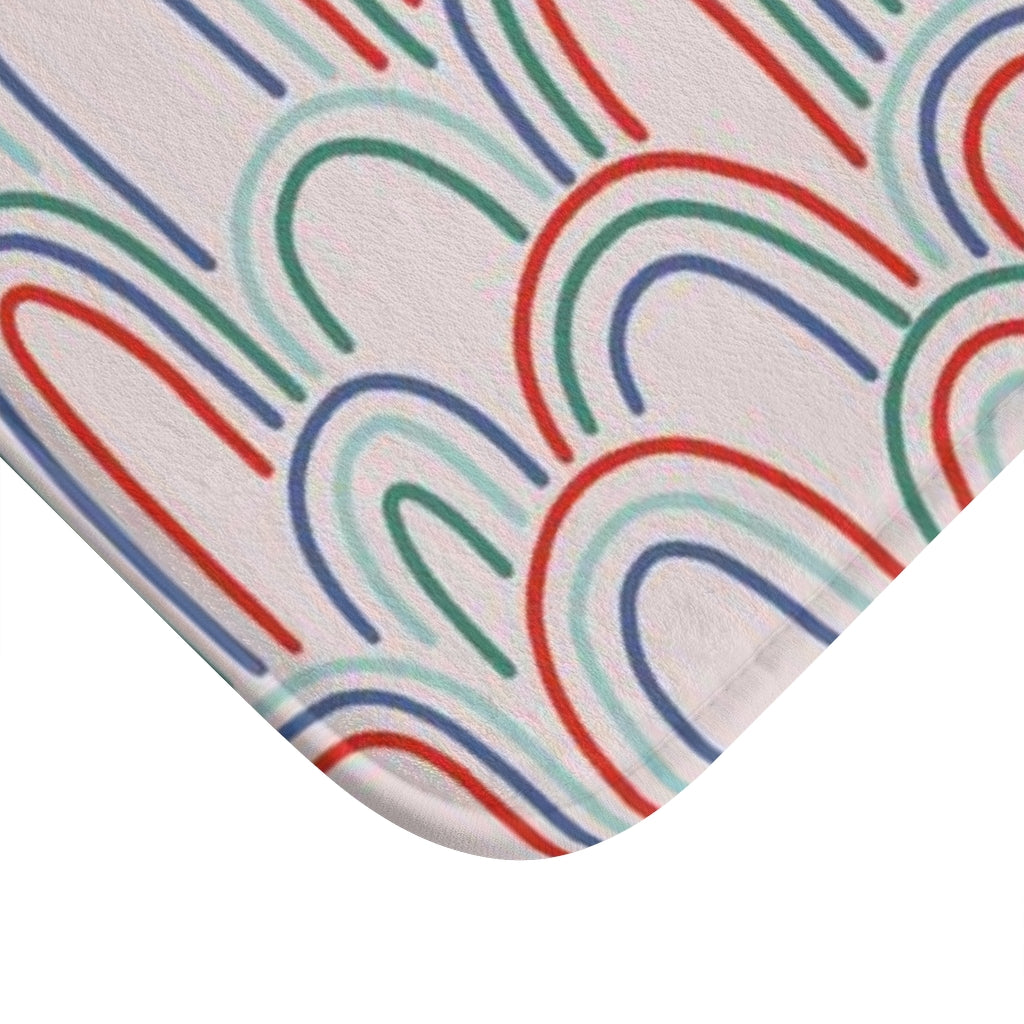 Abstract Bath Mat | Red Beige Blue Rainbows