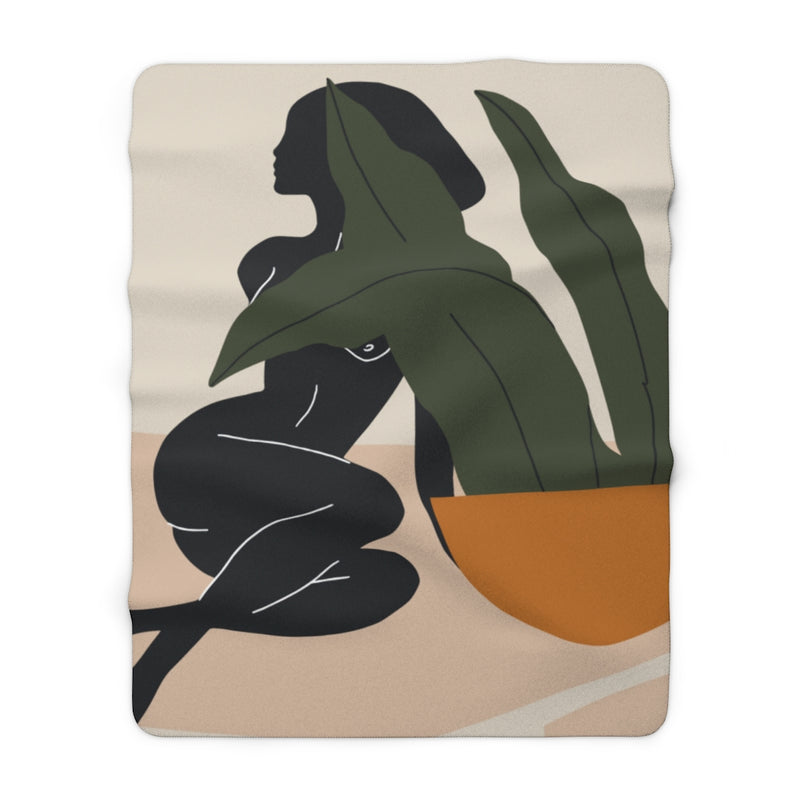 Naked Woman, House Plant, Modern Abstract, Blanket