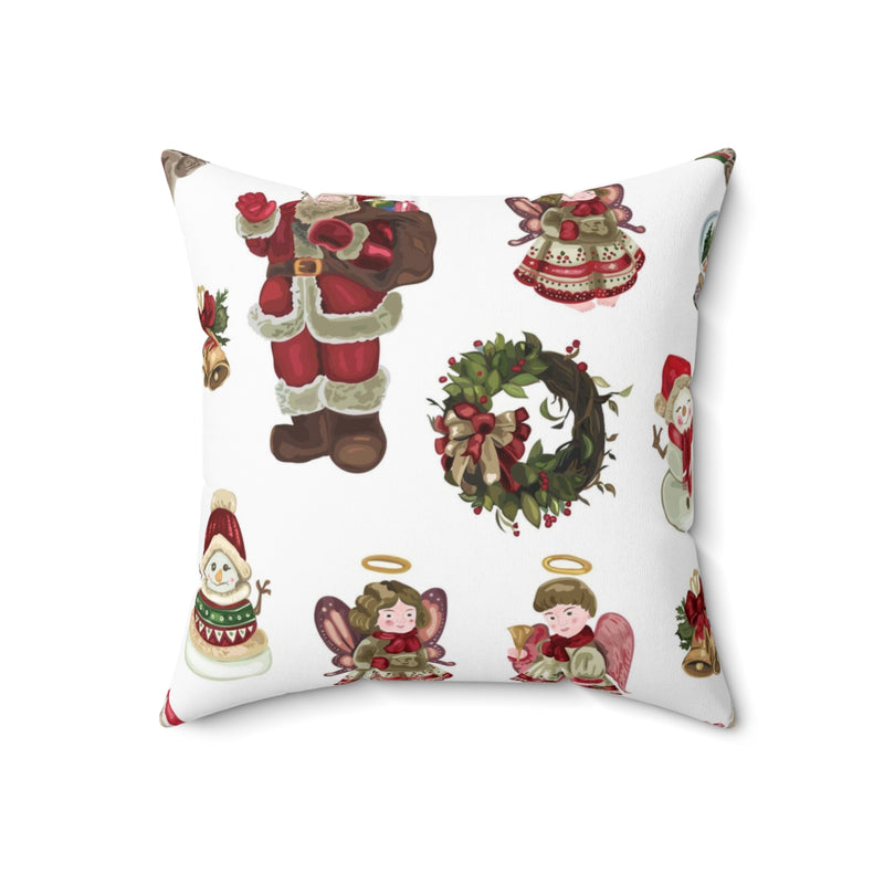 Christmas Square Pillow Cover | White Festive Santa Wreathes