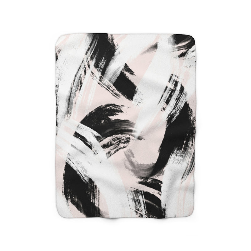 Cozy Comfy Abstract Blankets, Black Blush Pink, Brush Strokes