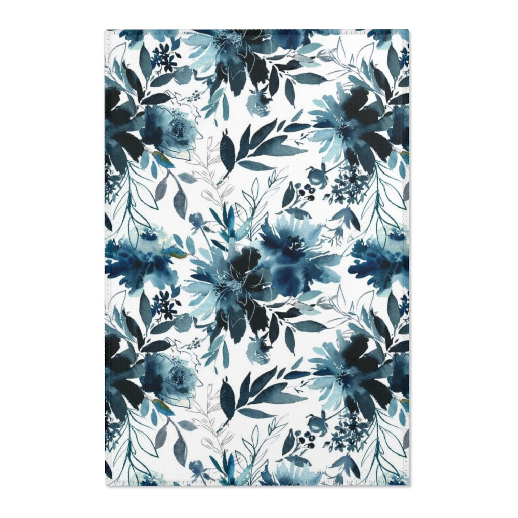 Floral Area Rug | Indigo Blue White