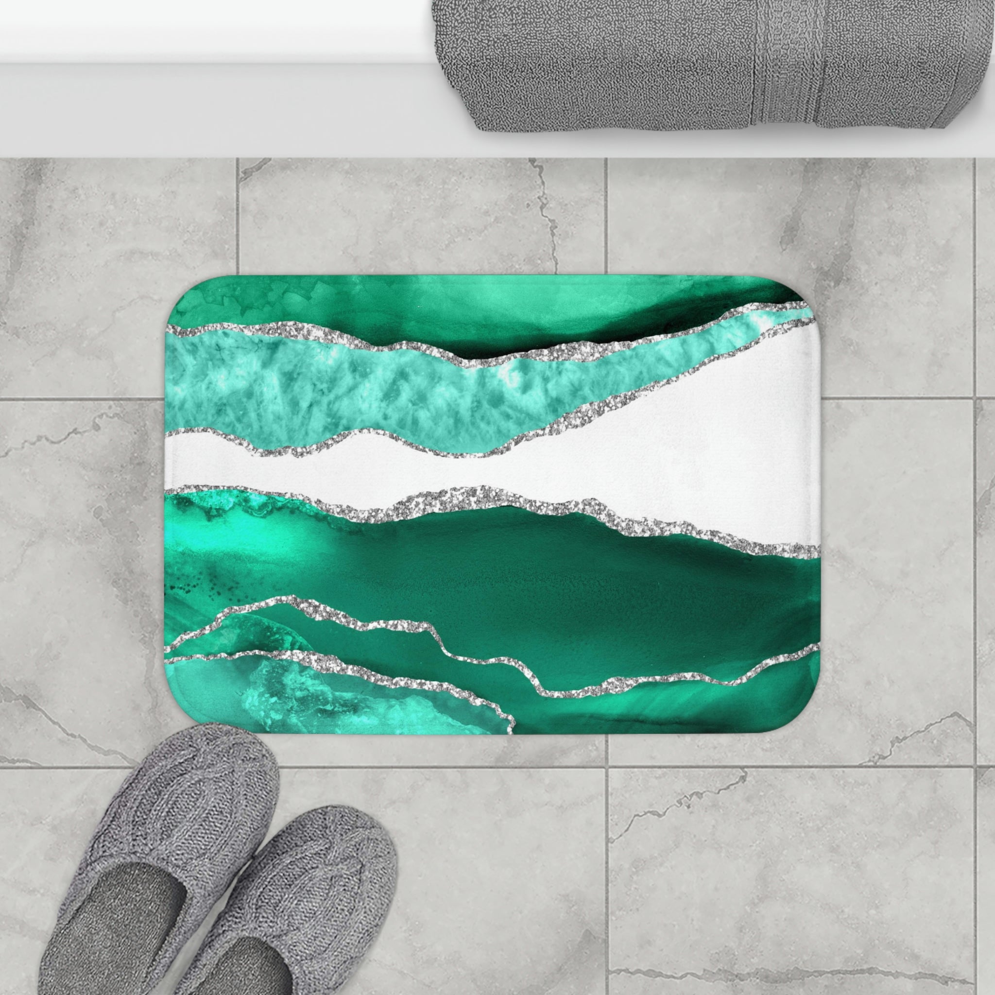 Bath Kitchen Floor Mat | Marble Print | Sage Light Green