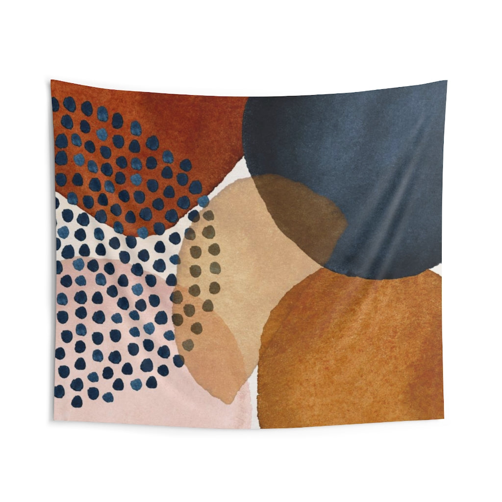 Abstract Tapestry | Navy Blue Brown Rust Yellow