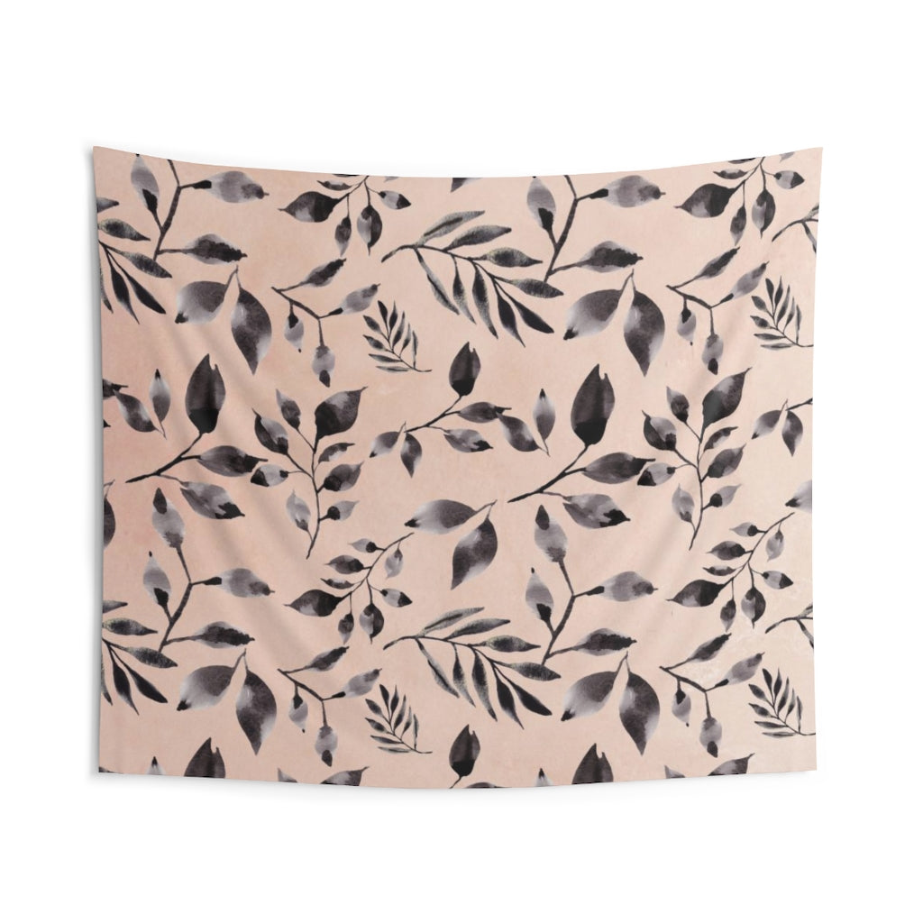 Floral Tapestry | Blush Pink Indigo Blue Leaves