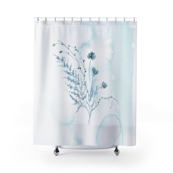 Boho Shower Curtain | Baby Blue Ombre | Dainty Flowers