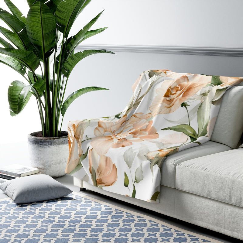 Floral Comfy Blanket | Beige Peonies Sage Leaves